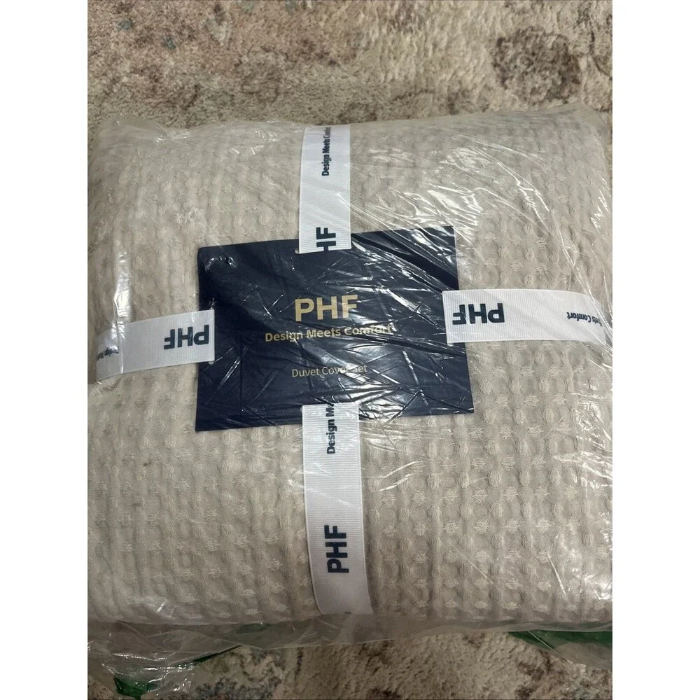 PHF Waffle Weave Duvet Cover Set Queen Size